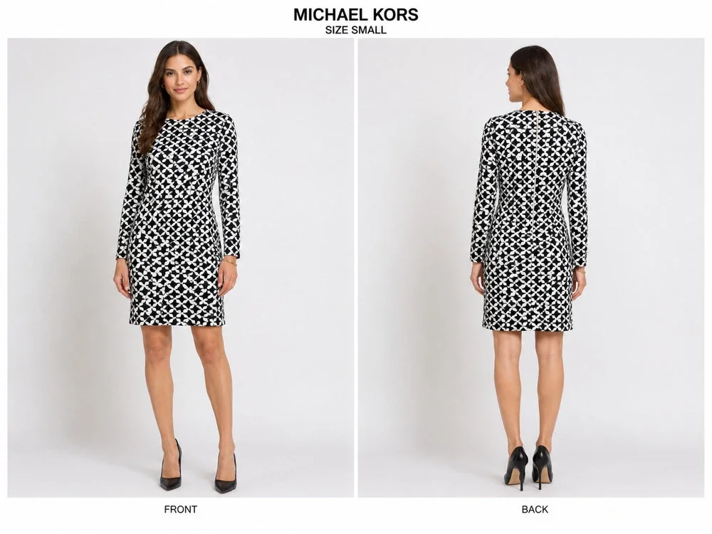 Michael Kors Women's Small Mid-length Long Sleeve Geometric Black & White Dress